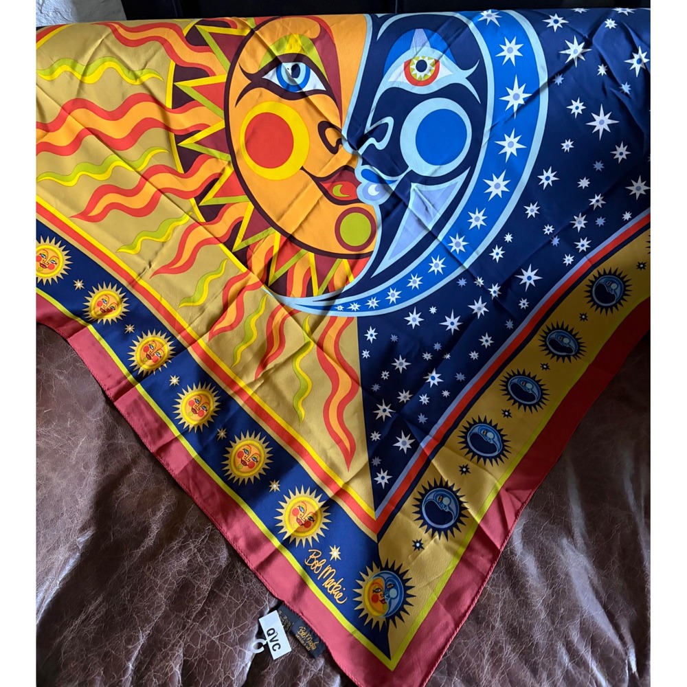 Vintage Bob Mackie 100% Silk Scarf Sun Moon Celestial Wearable Art NWT 38x38 - Picture 5 of 13